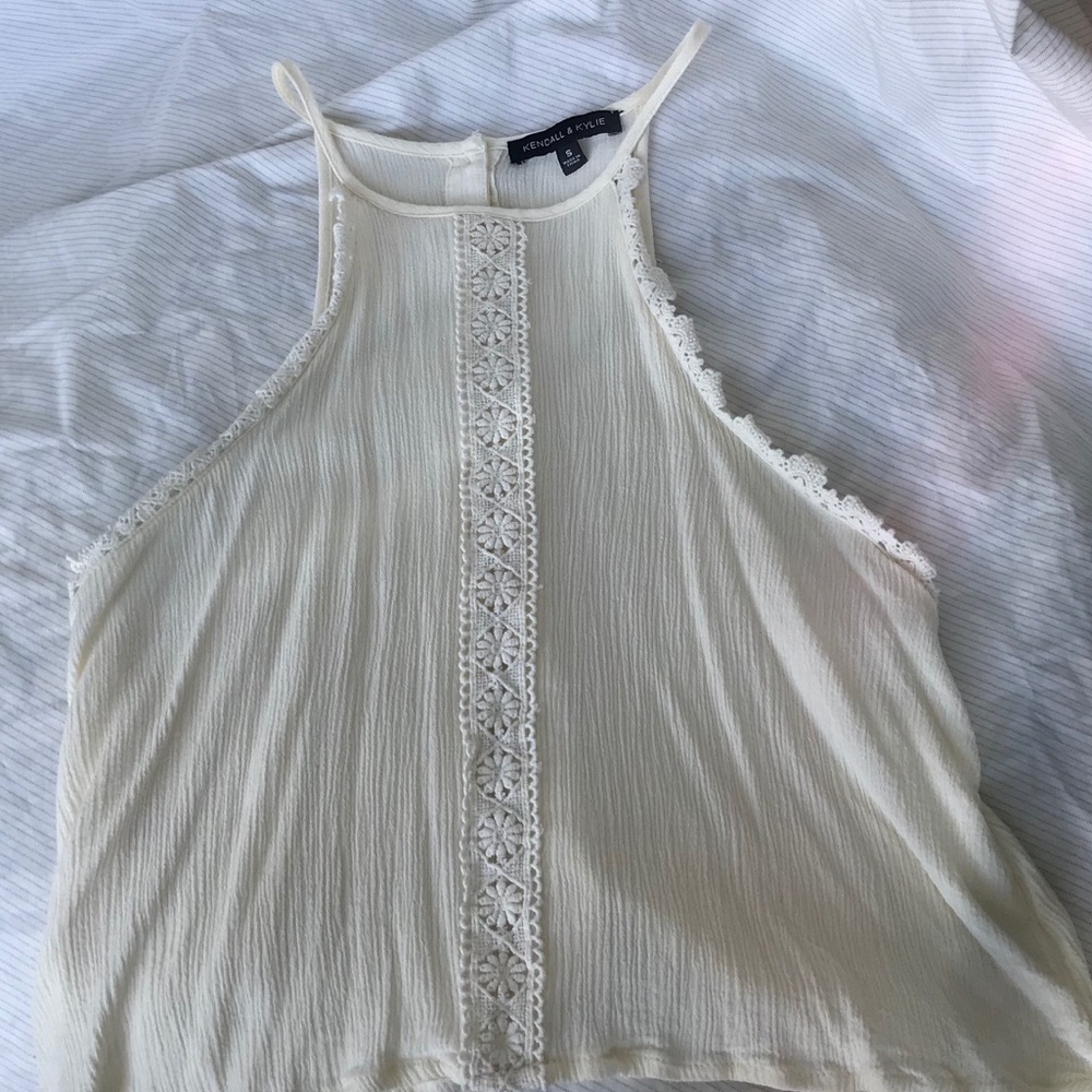 Kendall & Kylie Lace Silky Tank Top Cream Size S